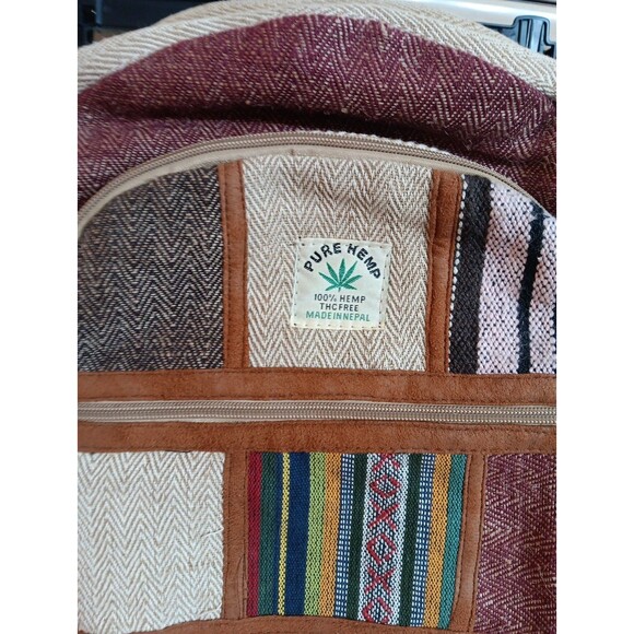 Pure Hemp Artisan Boho Himalayan Hemp Multi Color Embroidered Backpack THC FREE - Picture 4 of 11